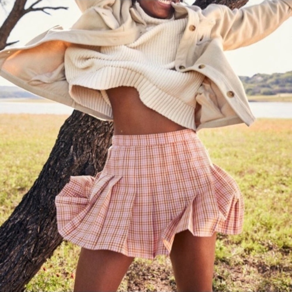 Aerie Pink Pleated mini Skirt EUC
